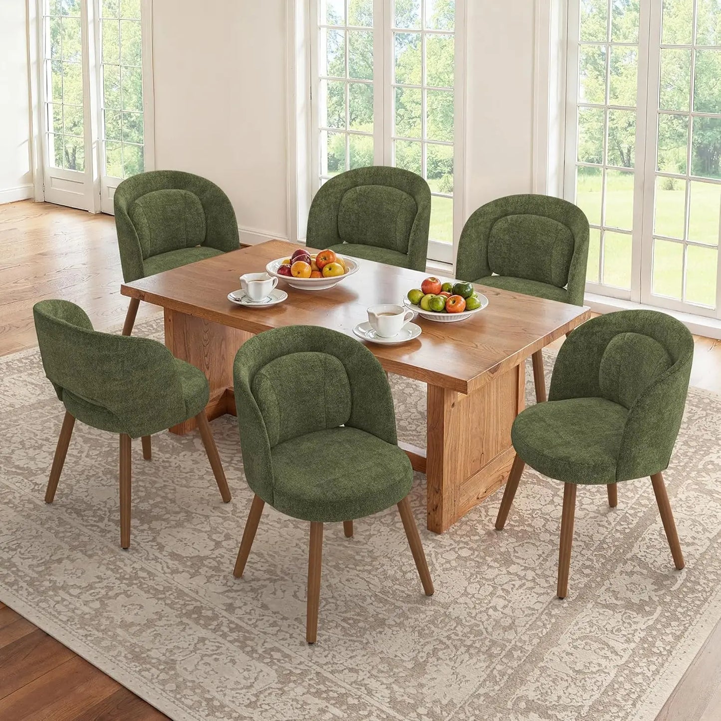 Set of 6, Modern Kitchen Chairs with Solid Wood Legs, Upholstered