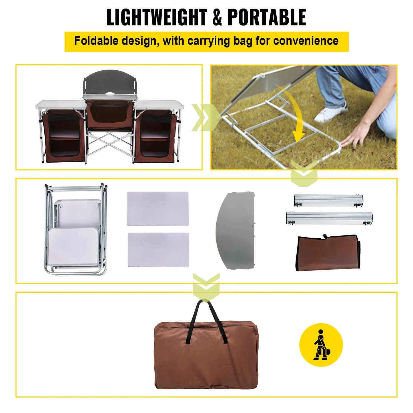 Outdoor Kitchen Table Cabinet - Cooking, Storage, Foldable w/bag