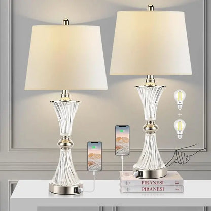 Dimmable Touch Control Table Lamp Set of 2 with USB Charging Ports, Bulbs Included