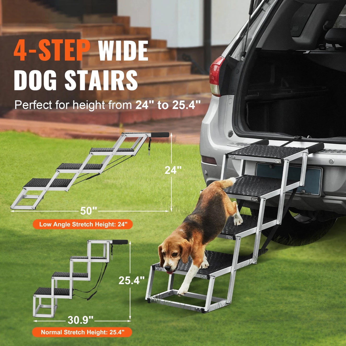 Pet Stairs with Wide Steps -  Folding, Portable, and Lightweight with anti-slip fabric - Capacity 150 lbs.