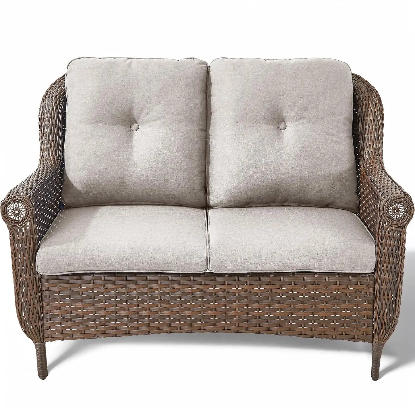 Patio Loveseat Sofa - Heavy Duty, All-Weather Brown Rattan Wicker
