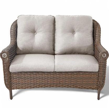 Patio Loveseat Sofa - Heavy Duty, All-Weather Brown Rattan Wicker