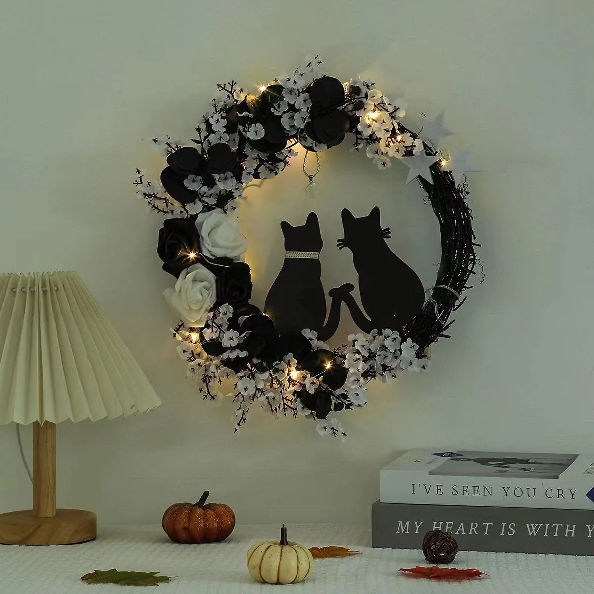 Black Cat Wreath Decor for Indoor Use