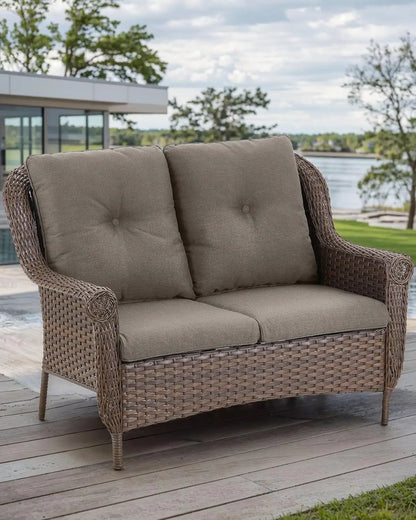 Patio Loveseat Sofa - Heavy Duty, All-Weather Brown Rattan Wicker