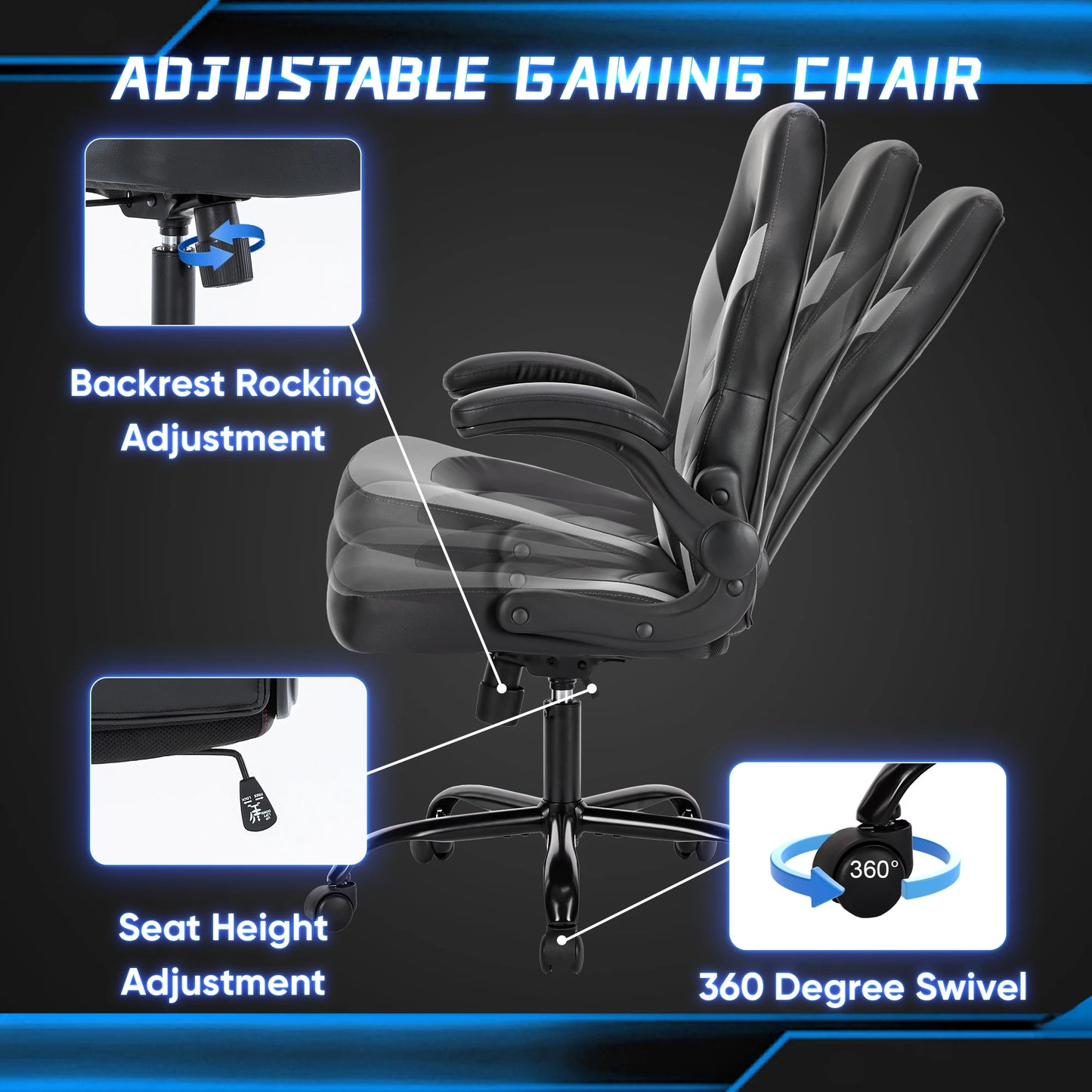 Computer/Gaming Chair, PU Leather with Flip-up Armrest