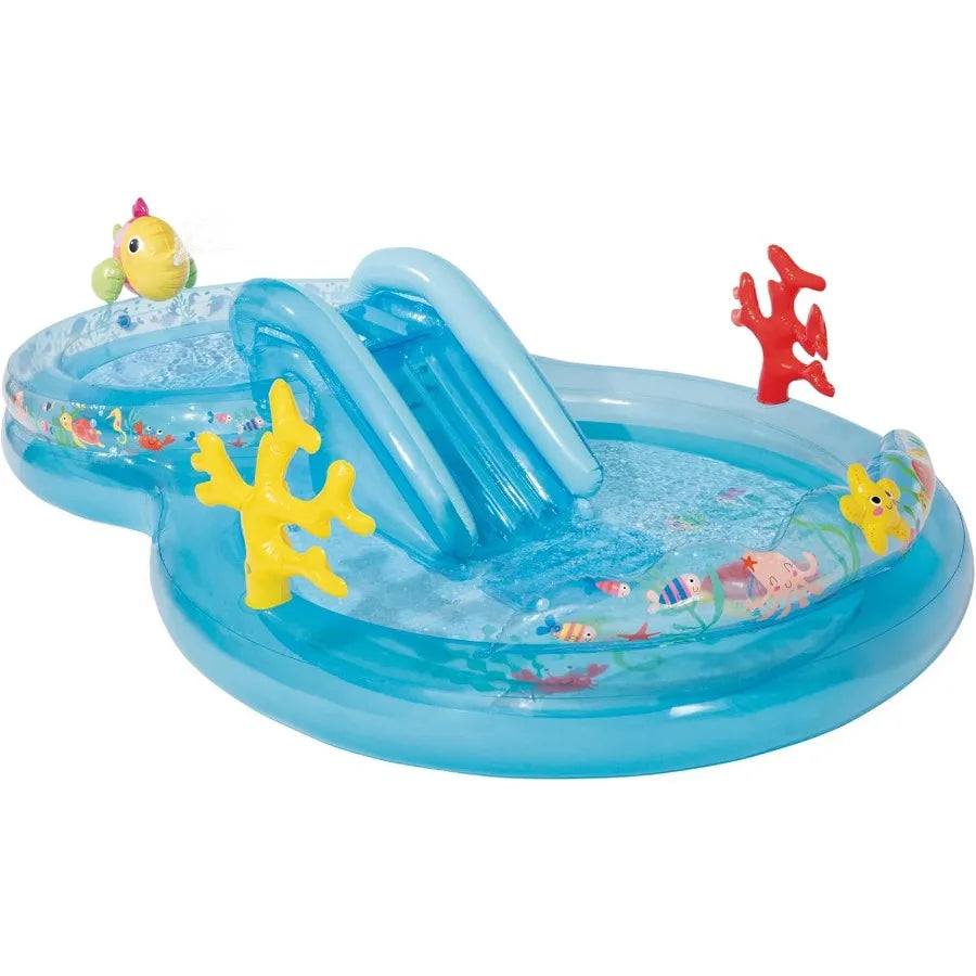Under The Sea Inflatable Kiddie Pool with Water Sprayer and Slide