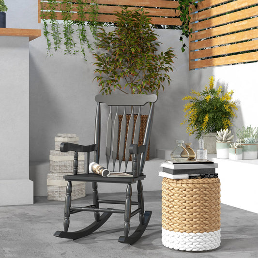 Outdoor Wood Rocking Chair with High Back for Patio Black, 350 lbs. Capacity