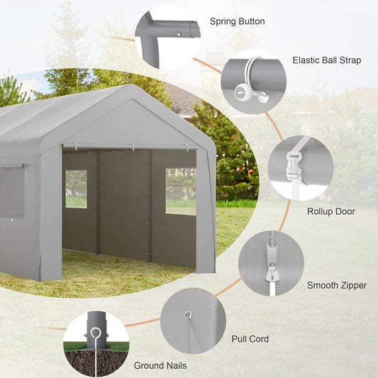 10x20 Ft, Heavy Duty Canopy, Portable with Roll-up Windows, Removable Sidewalls