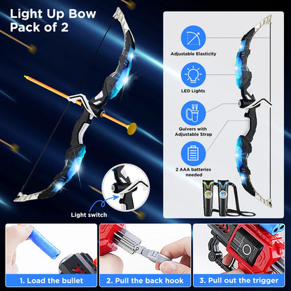 Toy Bow Arrow + Guns For Kids Night-Light Archery Stand and Target Board