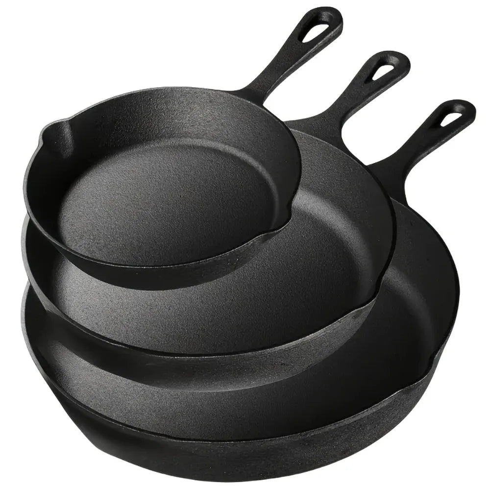 3PCS Cast Iron Skillet Set Pre-Seasoned, Heavy-Duty Pans Non-Stick Surface