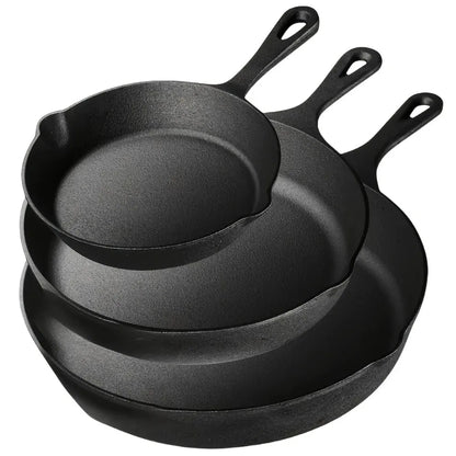 3PCS Cast Iron Skillet Set Pre-Seasoned, Heavy-Duty Pans Non-Stick Surface