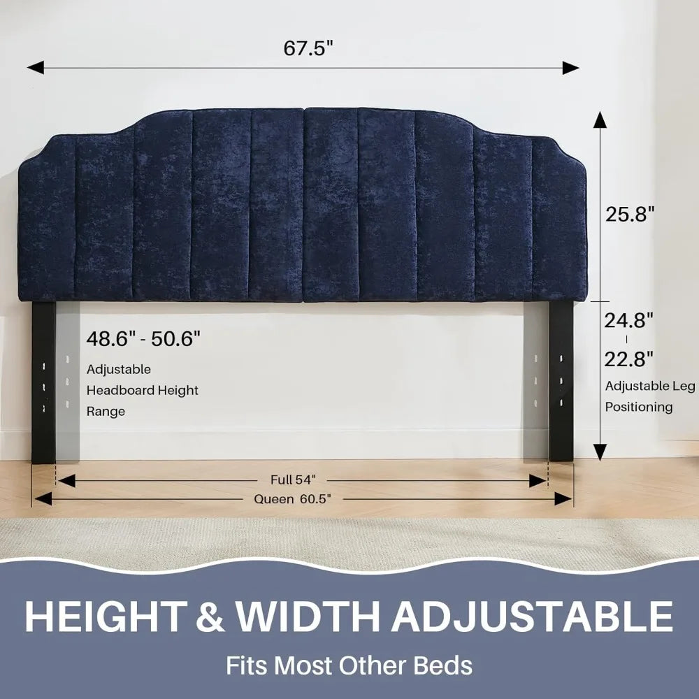 Vertical Queen Size Chenille Upholstered Headboard with Adjustable Height and Width