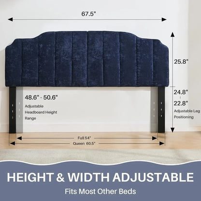 Vertical Queen Size Chenille Upholstered Headboard with Adjustable Height and Width