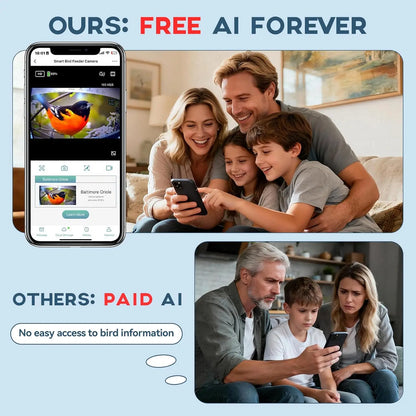 AI Bird Feeder includes Night Vision, Identifies 1100+ Birds, Live 2K HD View with 64GB Card & App Alerts