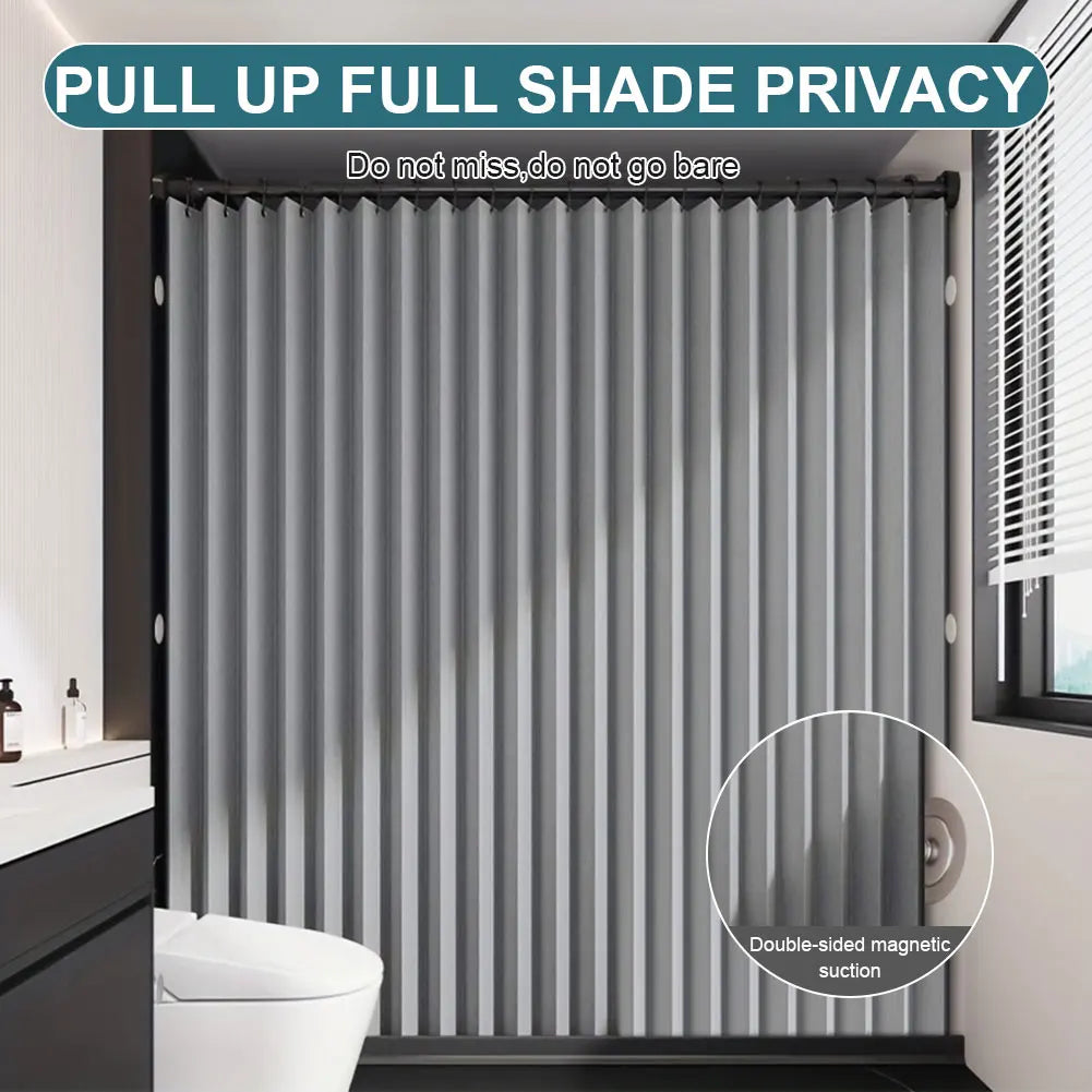Privacy Bathroom Divider, Foldable Magnetic Shower Curtain, Waterproof with 14 Hooks