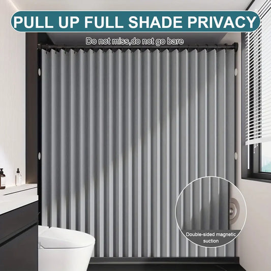 Privacy Bathroom Divider, Foldable Magnetic Shower Curtain, Waterproof with 14 Hooks