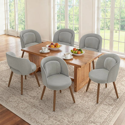 Set of 6, Modern Kitchen Chairs with Solid Wood Legs, Upholstered