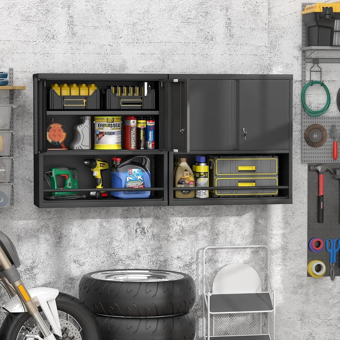 31" H Locking Metal Storage Cabinet with Doors and Shelves, Lockable Wall Mount