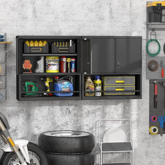 31" H Locking Metal Storage Cabinet with Doors and Shelves, Lockable Wall Mount