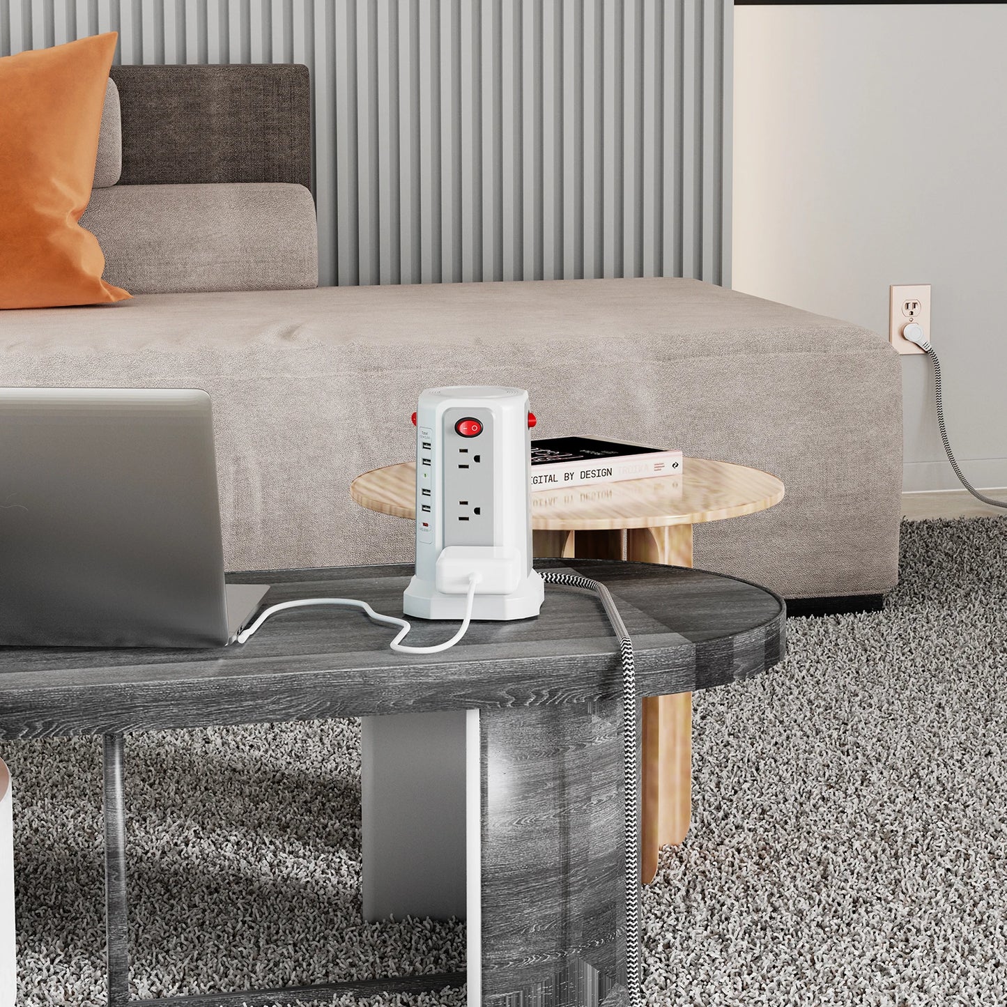 Tower extension cord plug-in board, 1.8m braided with PD20W fast charging port