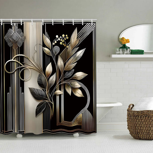 Elegant black and gold bathroom four-piece set - avant-garde waterproof shower curtain