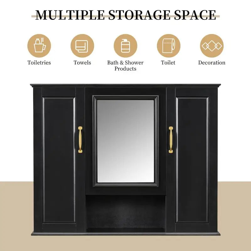 36" Wall Mounted Medicine Cabinet with Mirror, 3 Door Storage Cabinet