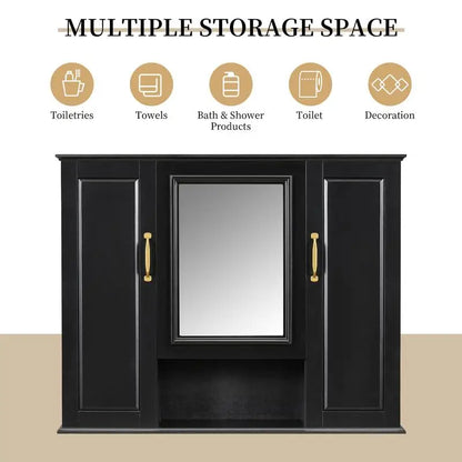 36" Wall Mounted Medicine Cabinet with Mirror, 3 Door Storage Cabinet