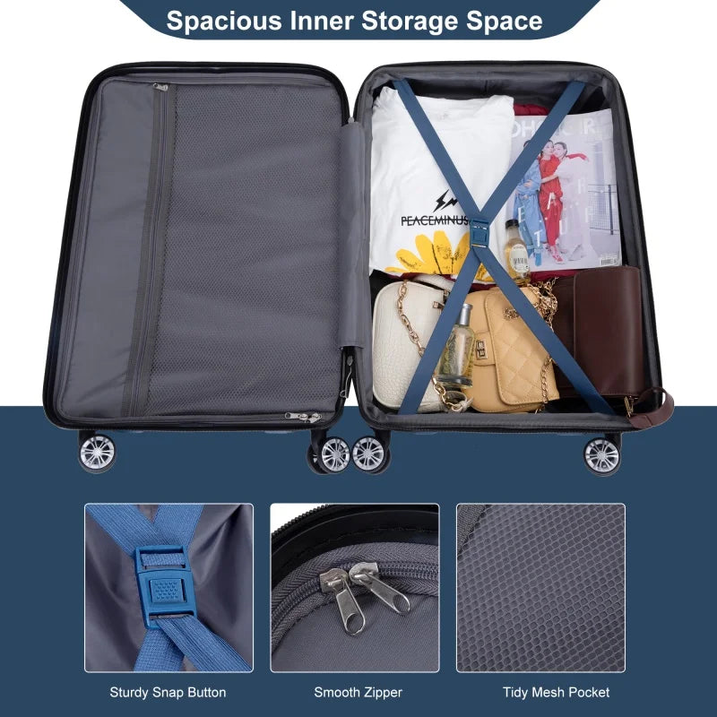3 Piece Hardcase Luggage Sets with TSA Lock include Travel Duffle and Toiletry Bags