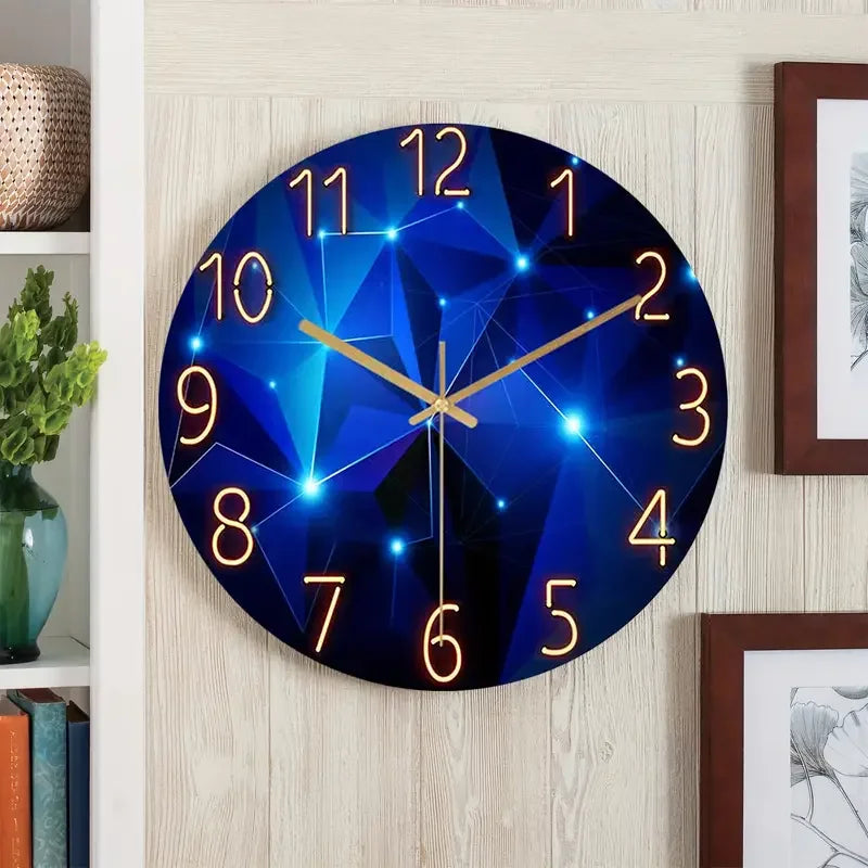 12 " Blue Wall Clock, Battery Operated w/Round Glass