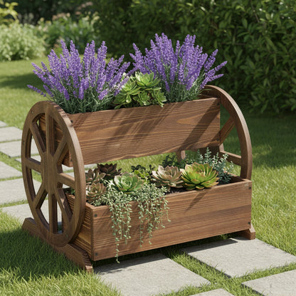 Wooden Wagon Planter Box with Wheels