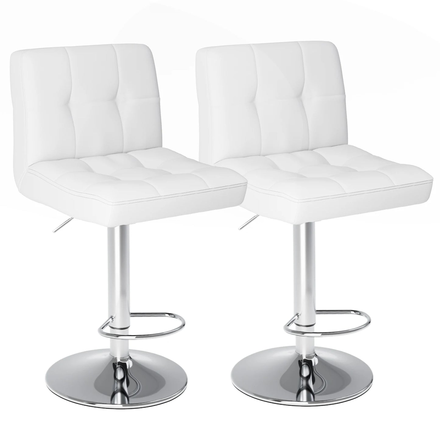 Set of 2, PU Leather Bar Stools, Upholstered w/ Comfortable Backrest and Built-in Footrest
