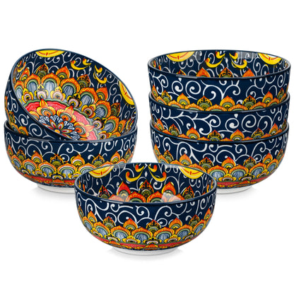 Bohemian style,  Set of 6 or12 Bowls, 28 Oz Ceramic Bowls