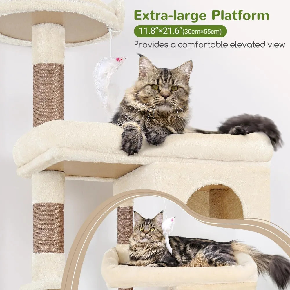 Heavy Duty 72" Cat Tree Tower, Comfortably Cushioned, Sturdy and Stable with Pet Bed