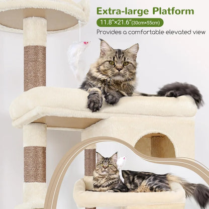 Heavy Duty 72" Cat Tree Tower, Comfortably Cushioned, Sturdy and Stable with Pet Bed