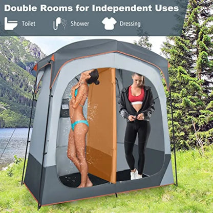 Portable Double Room Privacy Tent with Floor, Removable Rain Fly, Top Hook, Inside Pocket and Carry Bag
