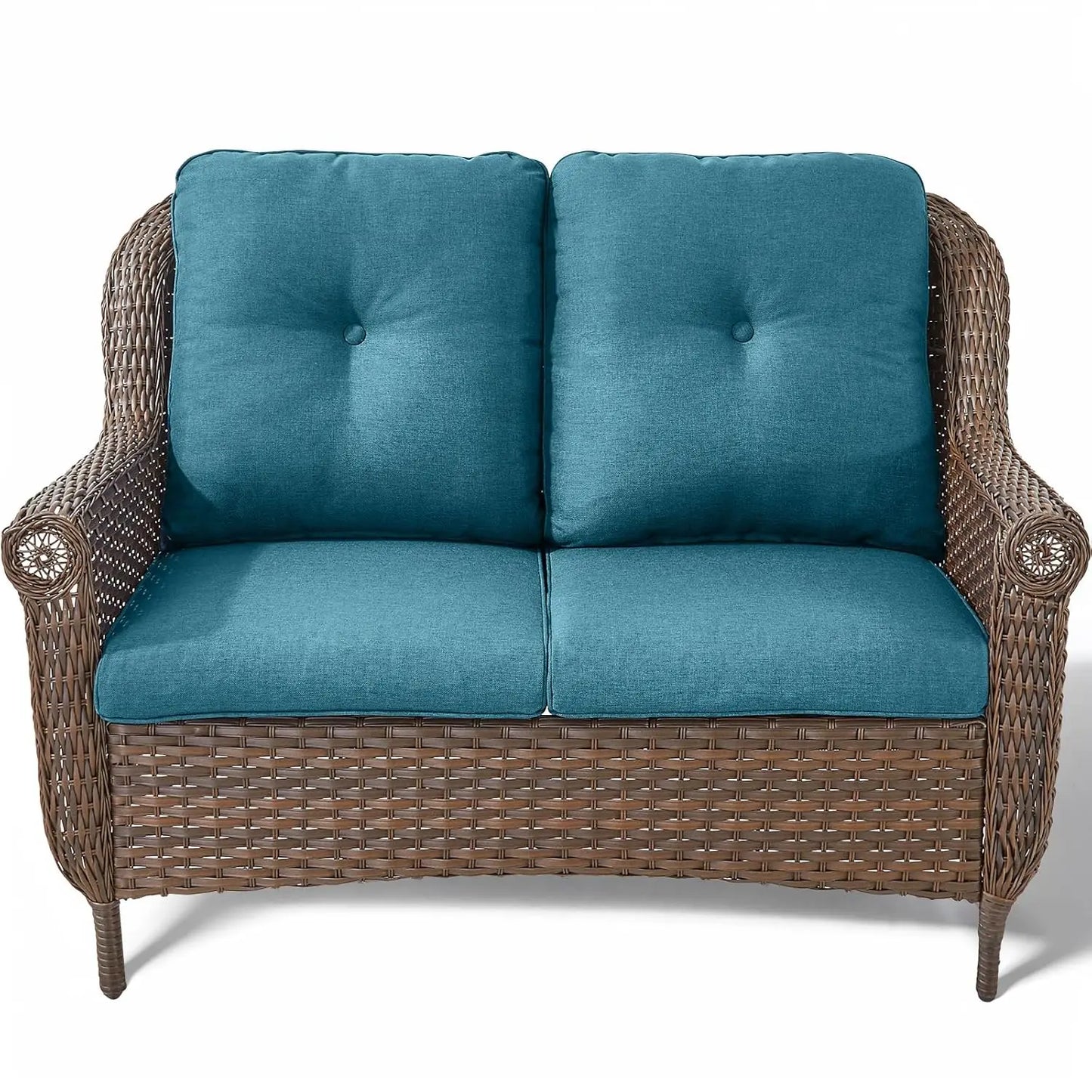 Patio Loveseat Sofa - Heavy Duty, All-Weather Brown Rattan Wicker