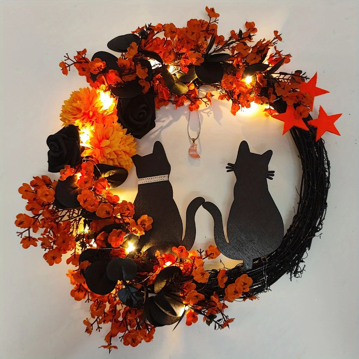 Black Cat Wreath Decor for Indoor Use