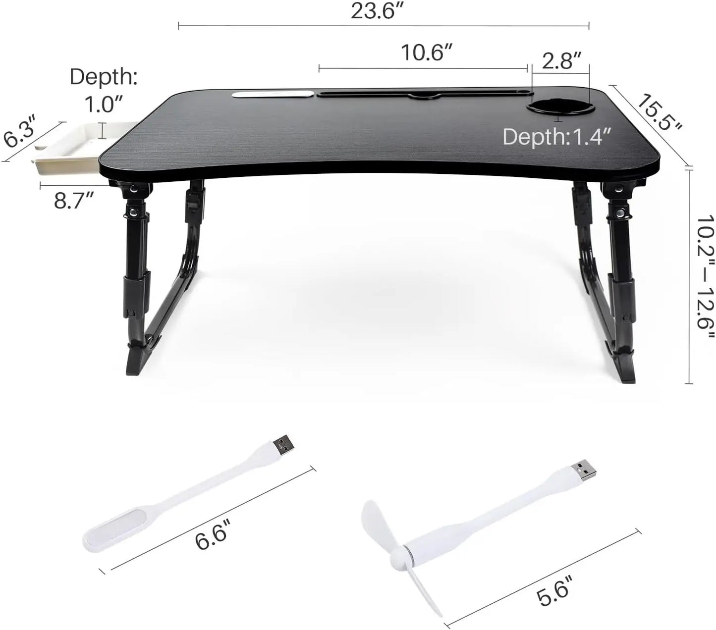 Adjustable Lap Desk - Foldable, Portable with USB Slot and Drawer