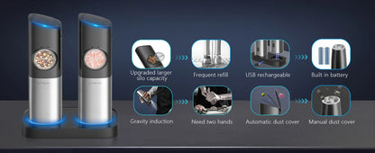 ULTREAN Salt and Pepper Grinder Electric, Stainless Steel, with Adjustable Fineness