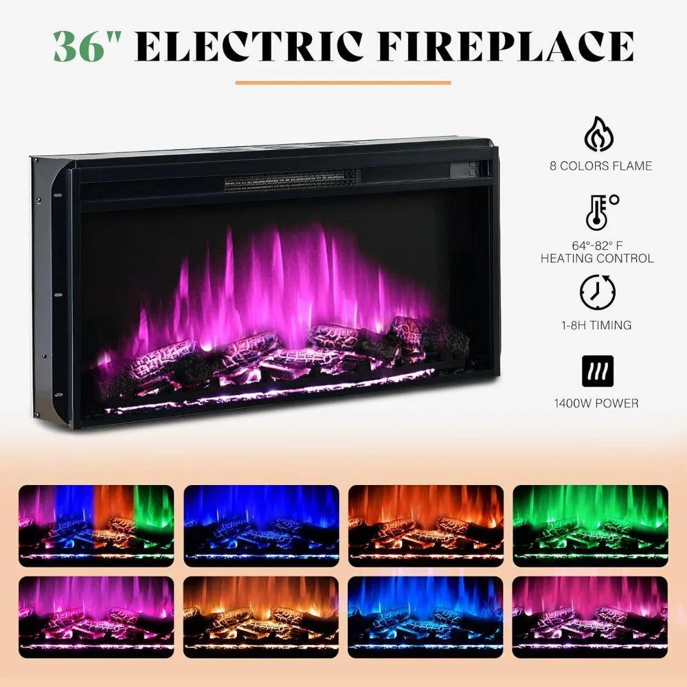 "70 Inch Electric Fireplace TV Stand with Cabinets and LED Lighting