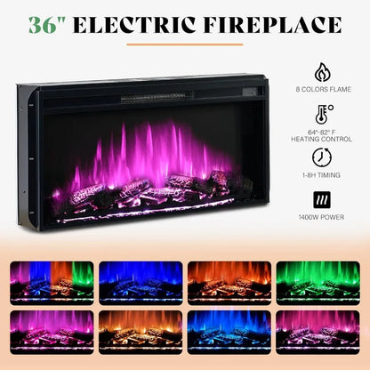 "70 Inch Electric Fireplace TV Stand with Cabinets and LED Lighting