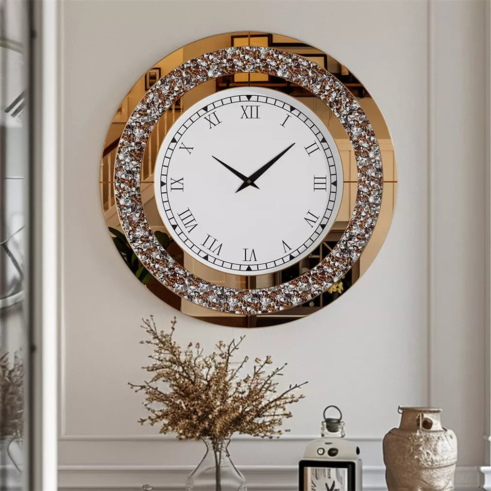 32inch Large Diamond Crystal 3D Wall Clock with Roman Numerals