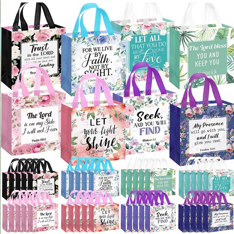 32 Pcs Bible Verse Flower Gift Bags with Handles -Reusable