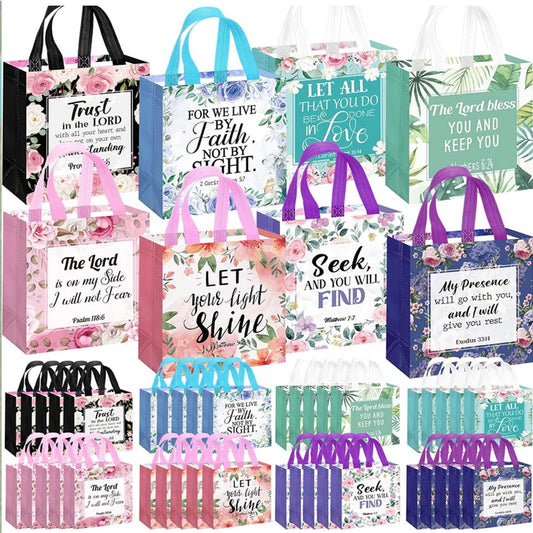 32 Pcs Bible Verse Flower Gift Bags with Handles -Reusable